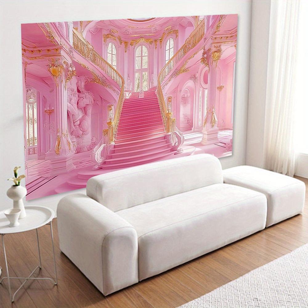 1 Pezzo Castello Rosa Fiabesco Scale Balaustra Dorata Decorazione Sfondo Principessa Decorazioni Sfondo Per Studio Fotografico Stand Festa