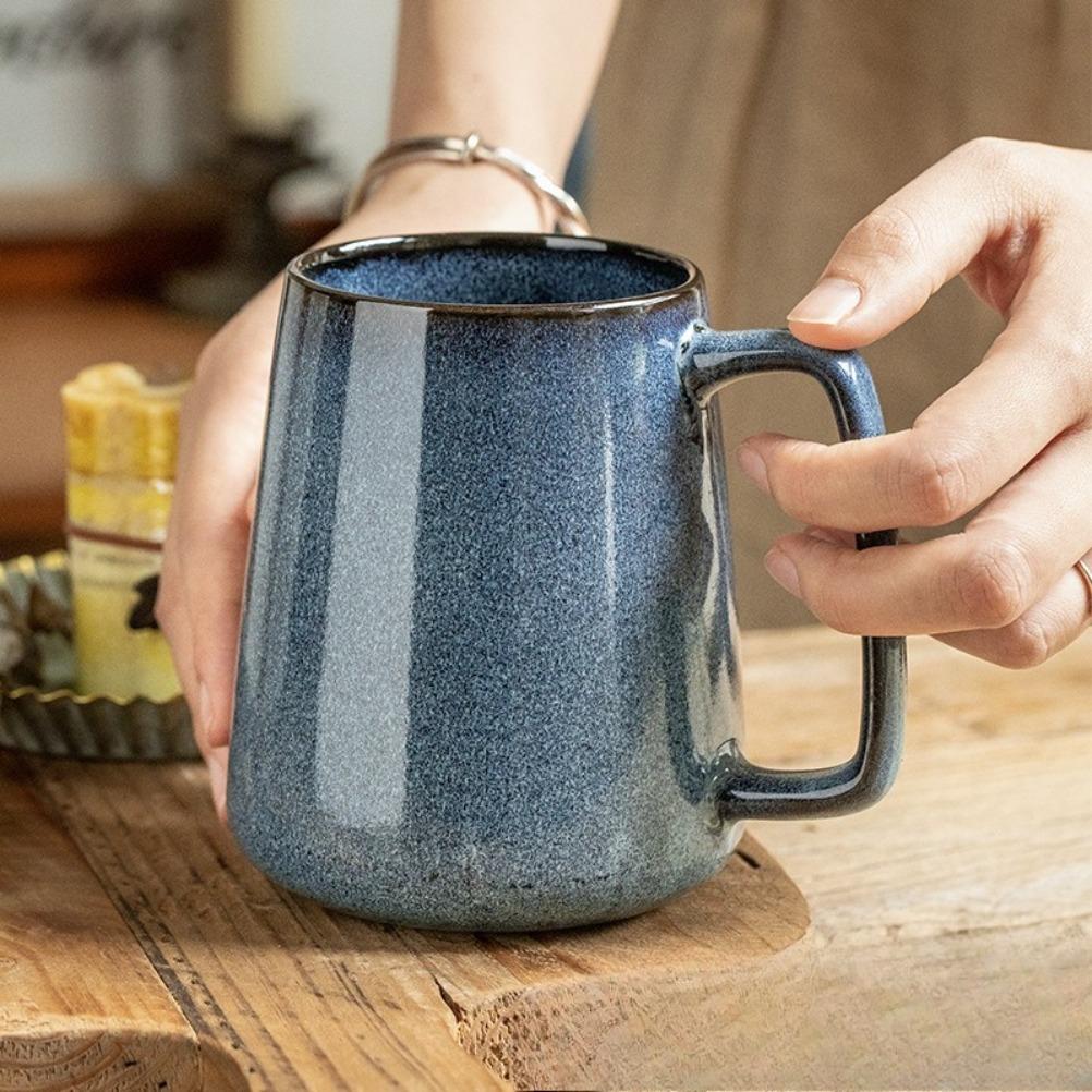 Ceramic Glazed Conical Mug 700ml Large Capacity Vintage Coffee Mug Kiln Transmutation Mug Sydney Blue Ceramic Water Cup Gifts
