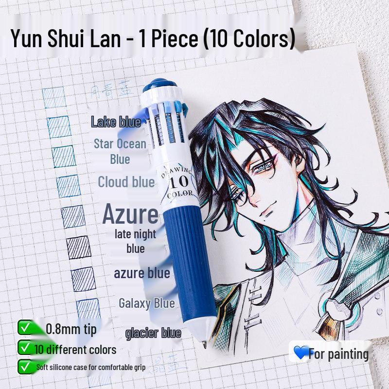 Blue Fruit 10-Color Quick-Dry Ballpoint and Marker Pen Set for Creative Drawing and Painting