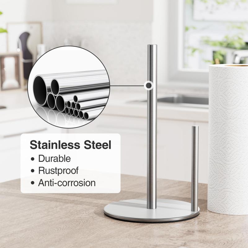 Kitchen Roll Paper Towel Rack Bathroom Stainless Steel Standing Paper Holder Silver Tissue Napkins Rack Home Table Decor
