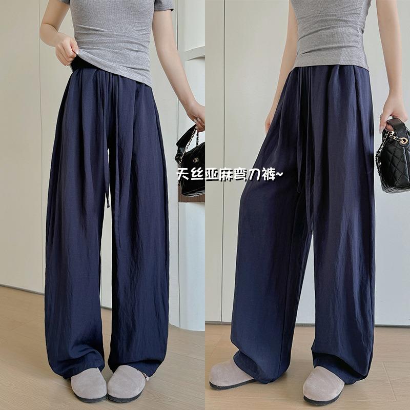 All-inclusive side-washed Tencel linen scimitar pants women's pants summer thin high-waisted casual pants small lazy wide-leg pants