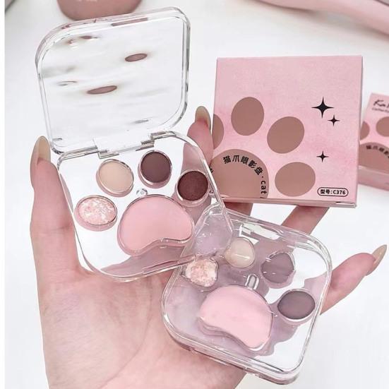 Lidschatten-Palette mit Katzenpfotenmotiv, 5 Farben, schimmernd, matt, natürlich, Nude, langlebig, wasserfest, hochpigmentiert, Lidschatten für Frauen, Augen-Make-up-Zubehör