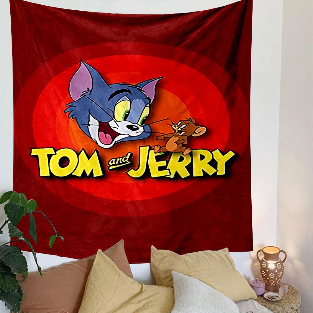 Tom and Jerry Cartoon Poster Tapestry Wall Hanging, Classic Cat and Mouse Art, Funny Wall Decor for Bedroom Living Room Kids Room