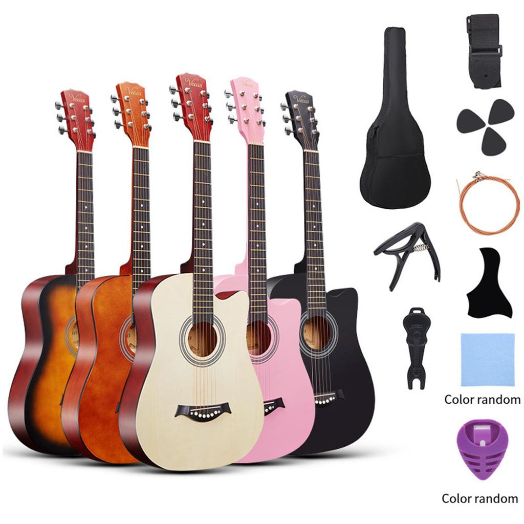 Jshigogo Acoustic Guitar Beginner Set Curry Color Practice Guitar Strings Tuner Stand Soft Case Instruction for Students Children Adults