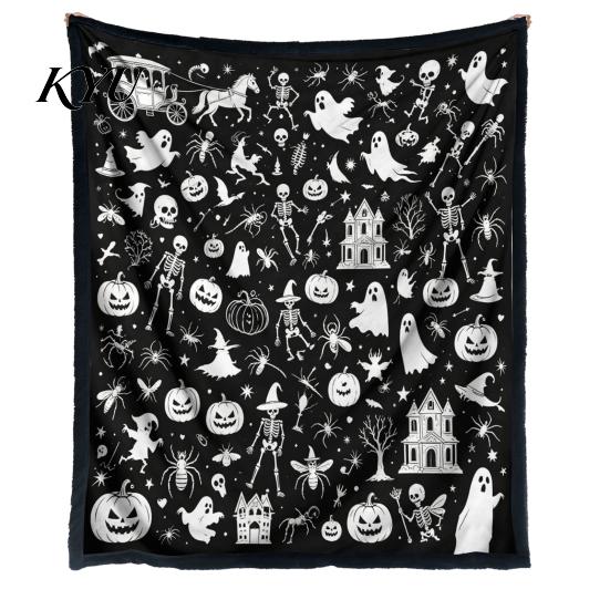 Cozy Bed Throw for Creative Adults Halloween DIY Coloring Blanket, Blanket with Ghost Patterns, Color Your Machine Washable Sofa Own And Kids,