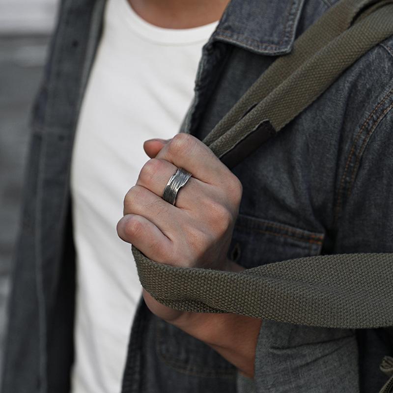 Retro Wave Traces Ring For Men Zinc Alloy Color Punk Gothic Hiphop Open Ring Trendy Accessories Handmade Copper Zircon Unisex Gift