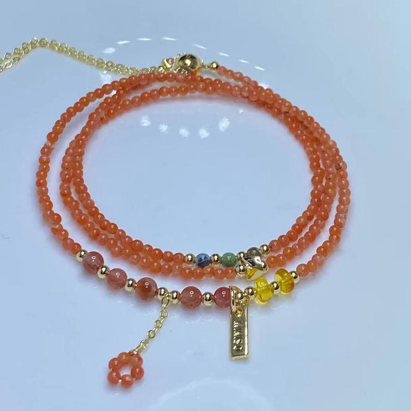 

Natural ice floating southern red multi-circle three-circle bracelet niche design beeswax turquoise bracelet