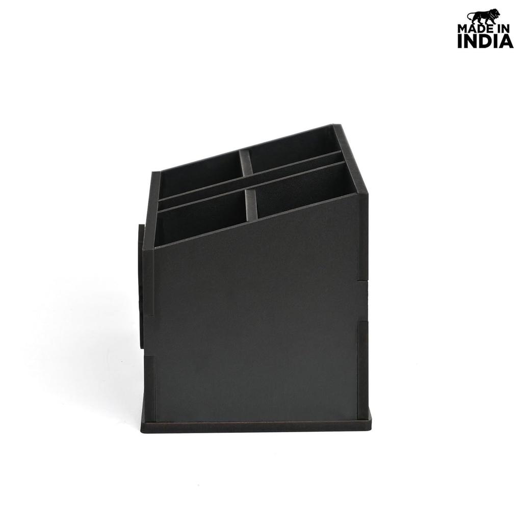 Stand with 5 Sections  Wooden Remote Holder for Living Room, TV, and AC | Stationary Organizer | 5 In 1 | Ideal for Home and Office (Black Rajasthan)