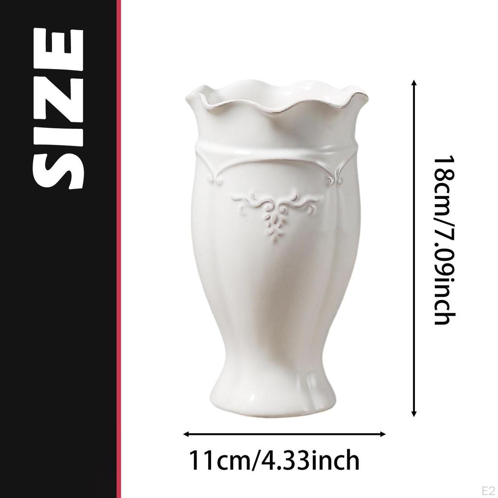 White Ceramic Flower Vase Small Embossed for Bathroom Living Room Wedding