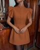 2026 Summer Stand Collar Puff Sleeve High Waist Dress for Women – Trendy European & American Style