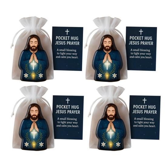 Pocket Hug Jesus Gift Blessing Jesus Prayer Figurine with Card Christian Pocket Hug Keepsake Religious Faith Ornament for Christian Gifts