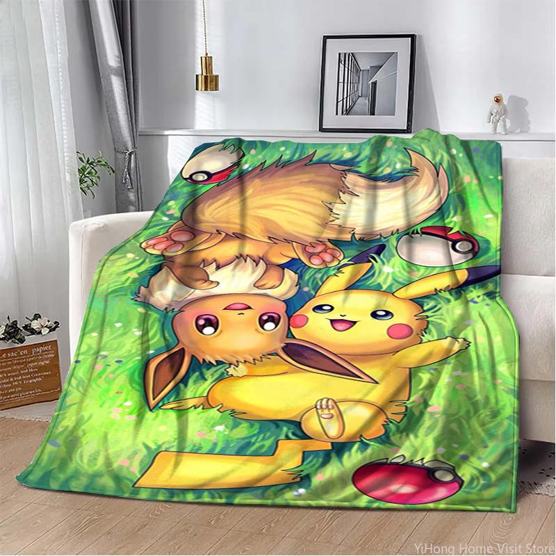 3D Printing Pokemon Anime Cute Cartoon Blanket Fluffy Children and Adults Sofa Plush Bedspread Throw Lunch Blanket for Sofa Bed