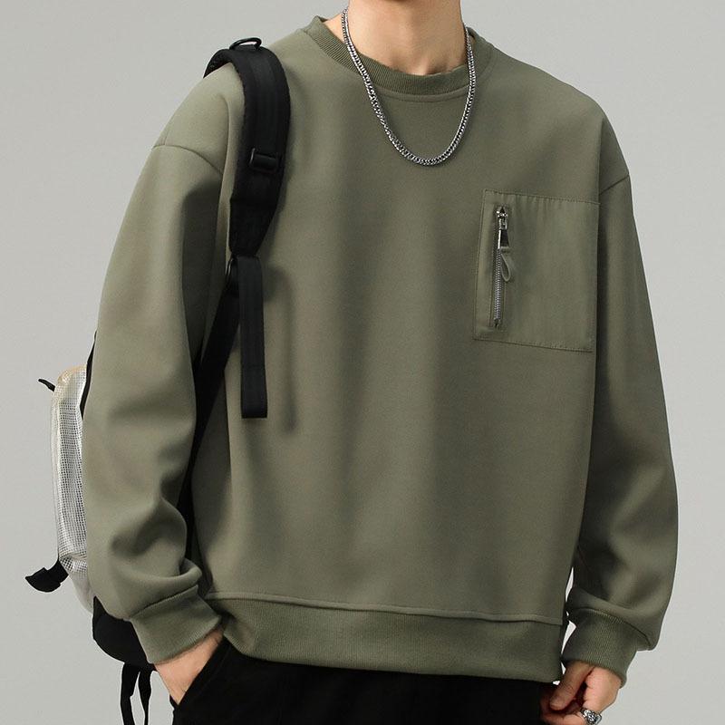 

Весенне-осенняя мужская повседневная толстовка с круглым вырезом, универсальная футболка с длинным рукавом L армия зеленый