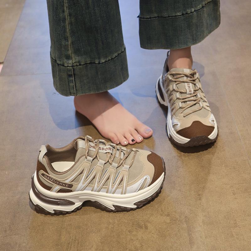 Faux leather dad shoes women's 2025 new autumn small thick-soled heightening casual sports shoes versatile running shoes