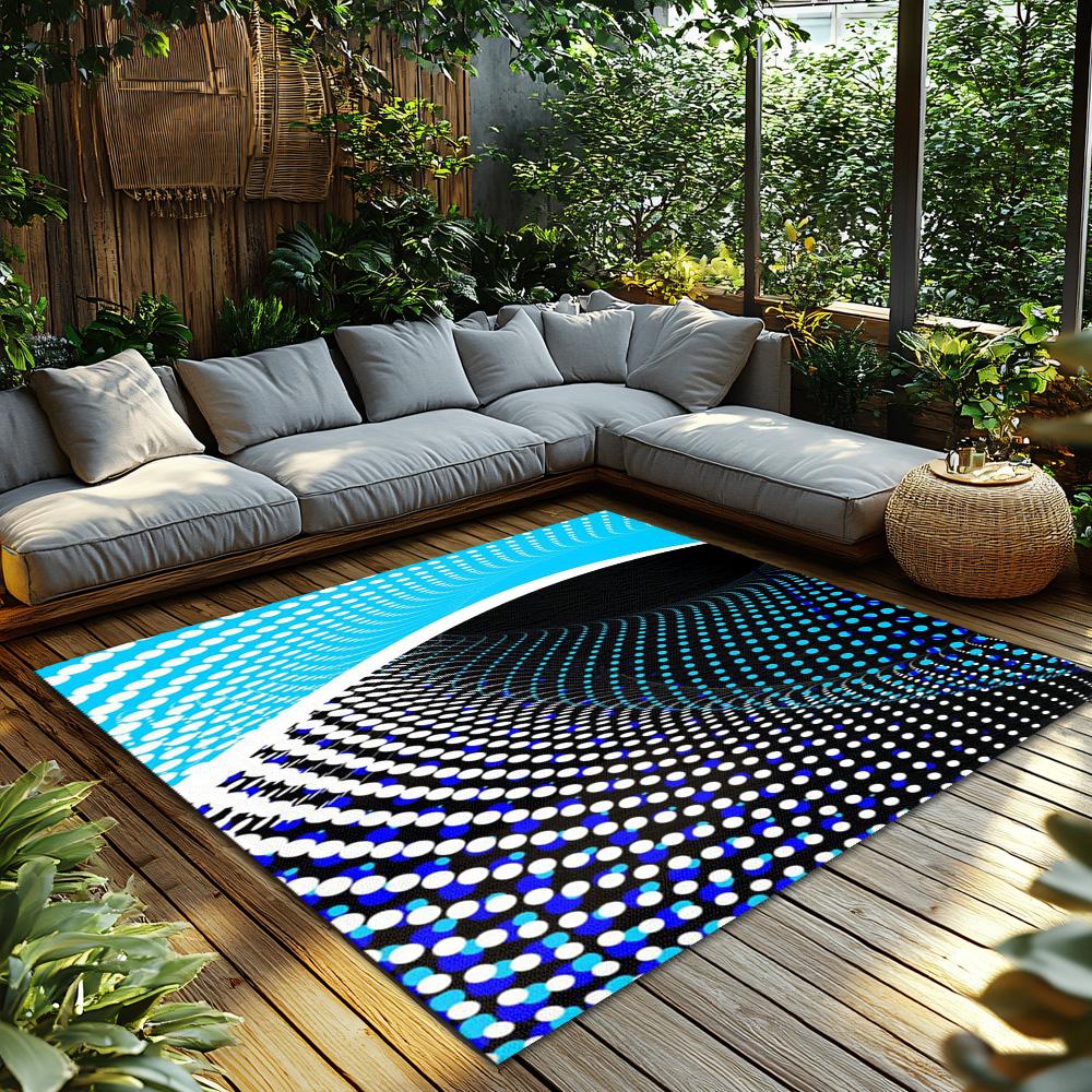 Tuniu Optical Illusion Blue Black Rug, Modern Abstract Carpet, Non-Slip Home Decor Floor Mat