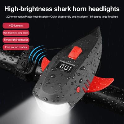 Kids Bicycle Shark Horn Light Waterproof USB Rechargeable 120dB High Decibels 400 Lumens Universal Night Riding Road Bike Headlight Front Lamp