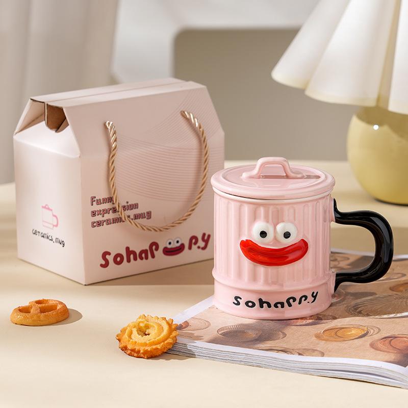 Creative Cute Ceramic Cup with Lid High Value Household Couple Water Cup Gift Box High End Souvenir Gift Mug