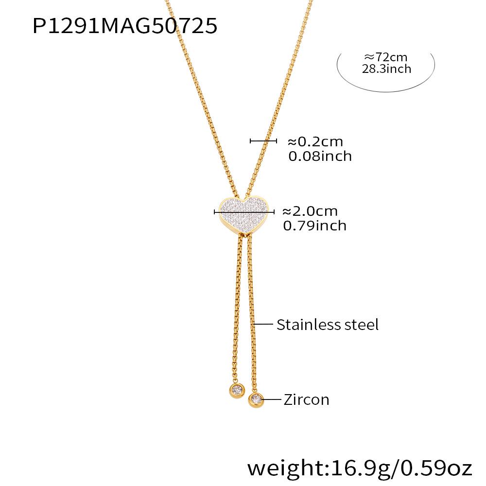 Qiong Yao 5A Zirconia Heart Necklace, Long 18K Gold-Plated Stainless Steel, Fashionable Temperament Jewelry