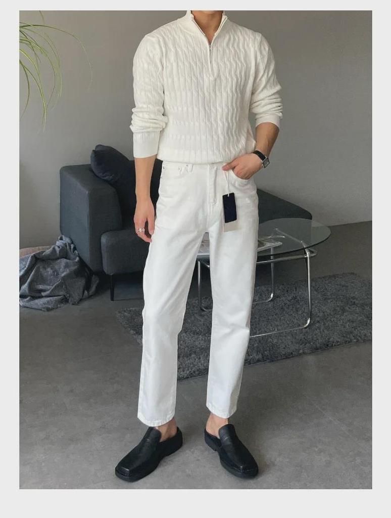 Men's Trendy Cable Knit Zipper Sweater: Loose Fit Half Turtleneck Pullover for Autumn and Winter