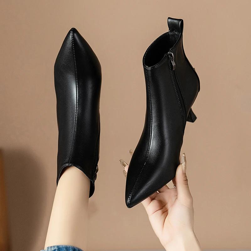 Fashion Boots Women Short Boots Autumn and Winter 2024 New High Heel Thin Heel Versatile Leather Fashion Boots Women Heels Women