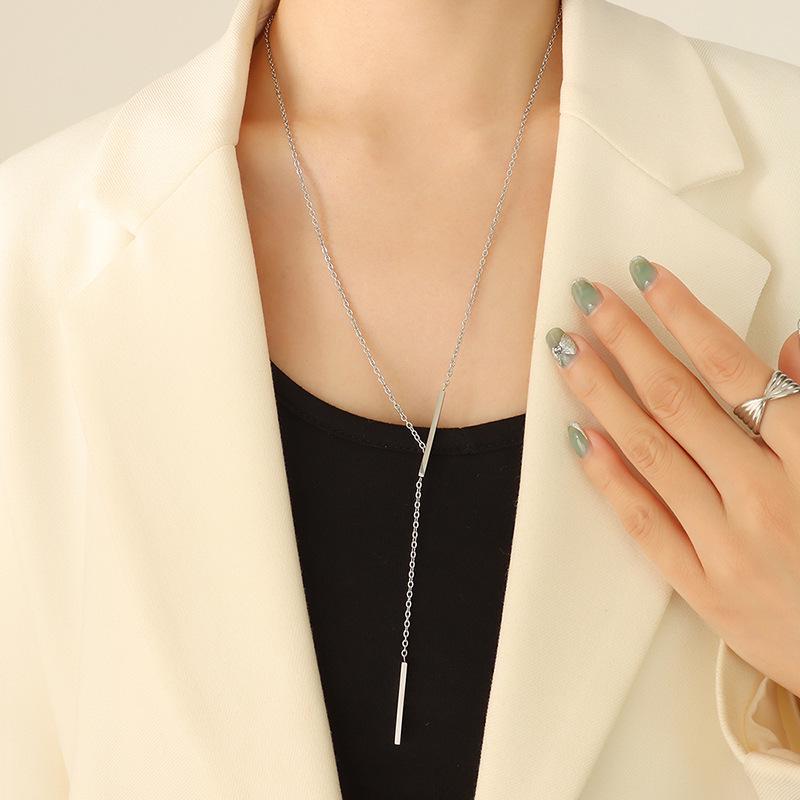 18K Gold Plated Geometric Y Clavicle Chain Necklace, European & American Punk Style, Stainless Steel