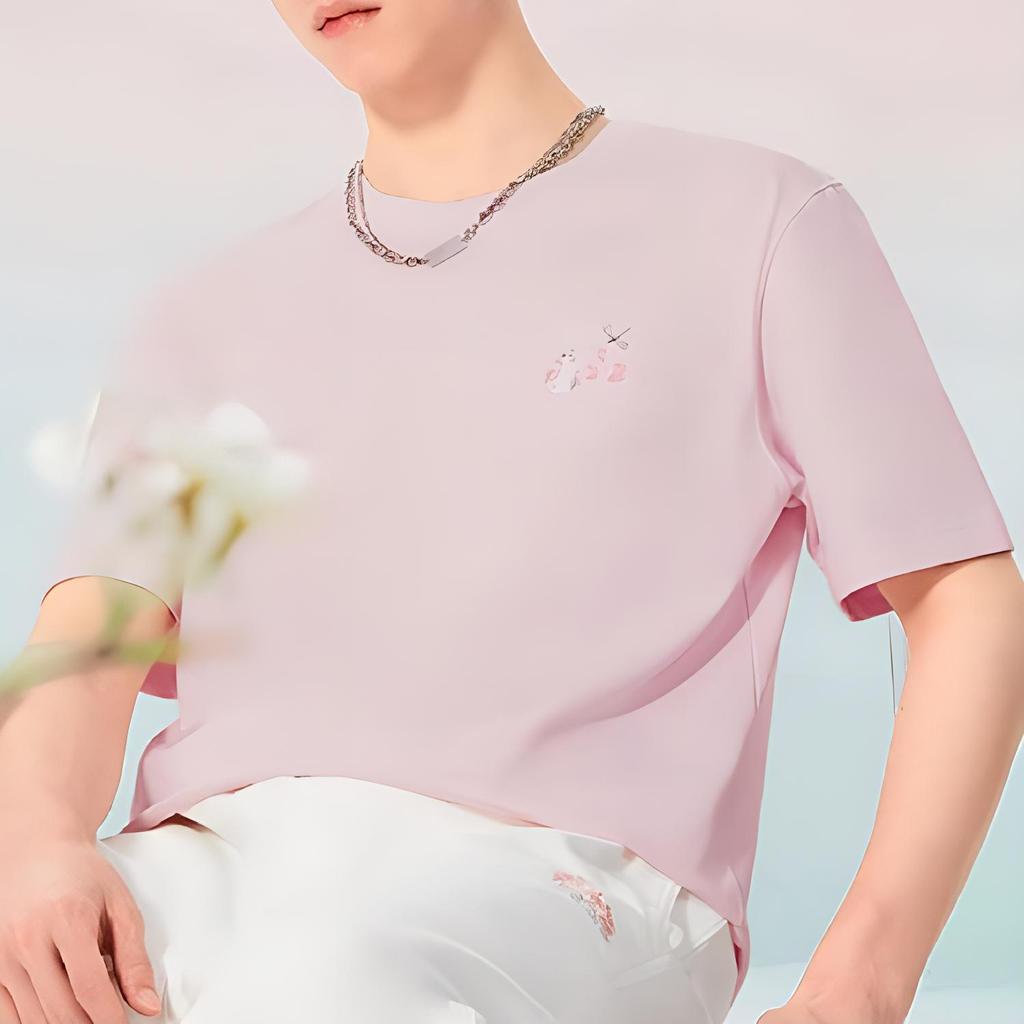 Li-Ning SS22 Cherry Blossom Series Casual Cherry Blossom Print Short Sleeve T-Shirt Unisex Tops Pink AHSS907-2