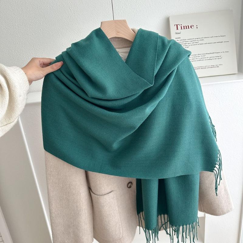 New Solid Color Fringed Scarf Men's and Women's Autumn and Winter Thickened Versatile High-end Shawl Imitation Cashmere Fashion Scarf