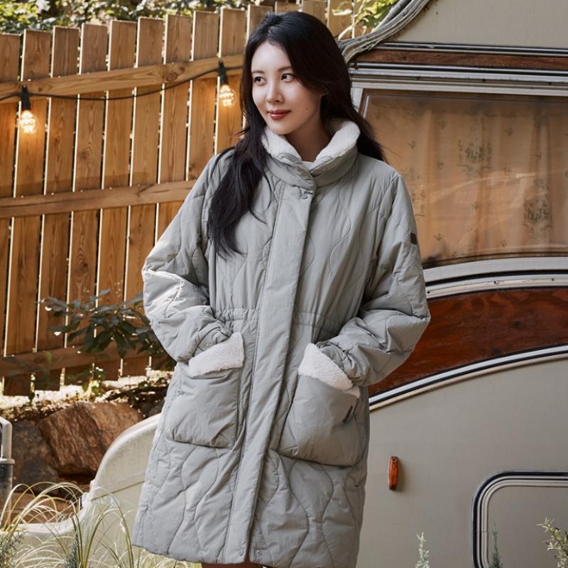 Teddy Diamond Quilting Long Puffer  Olive 