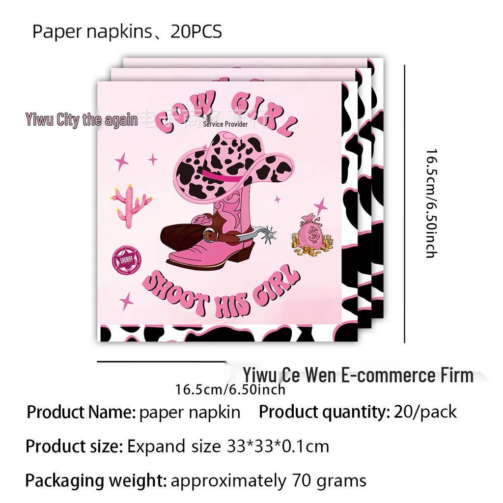 Pink Cowgirl Party Tableware Set: Gun & Rose Series Cups, Plates, Decorations