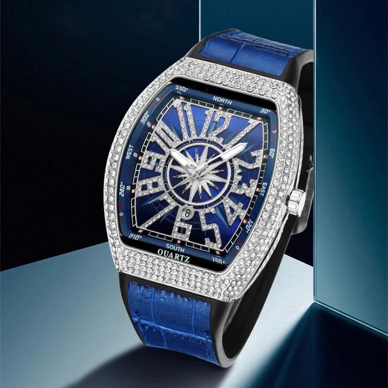Men Wristwatch Automatic Quartz Clock Male Rhinestone Arabic Numeral Dial Watch