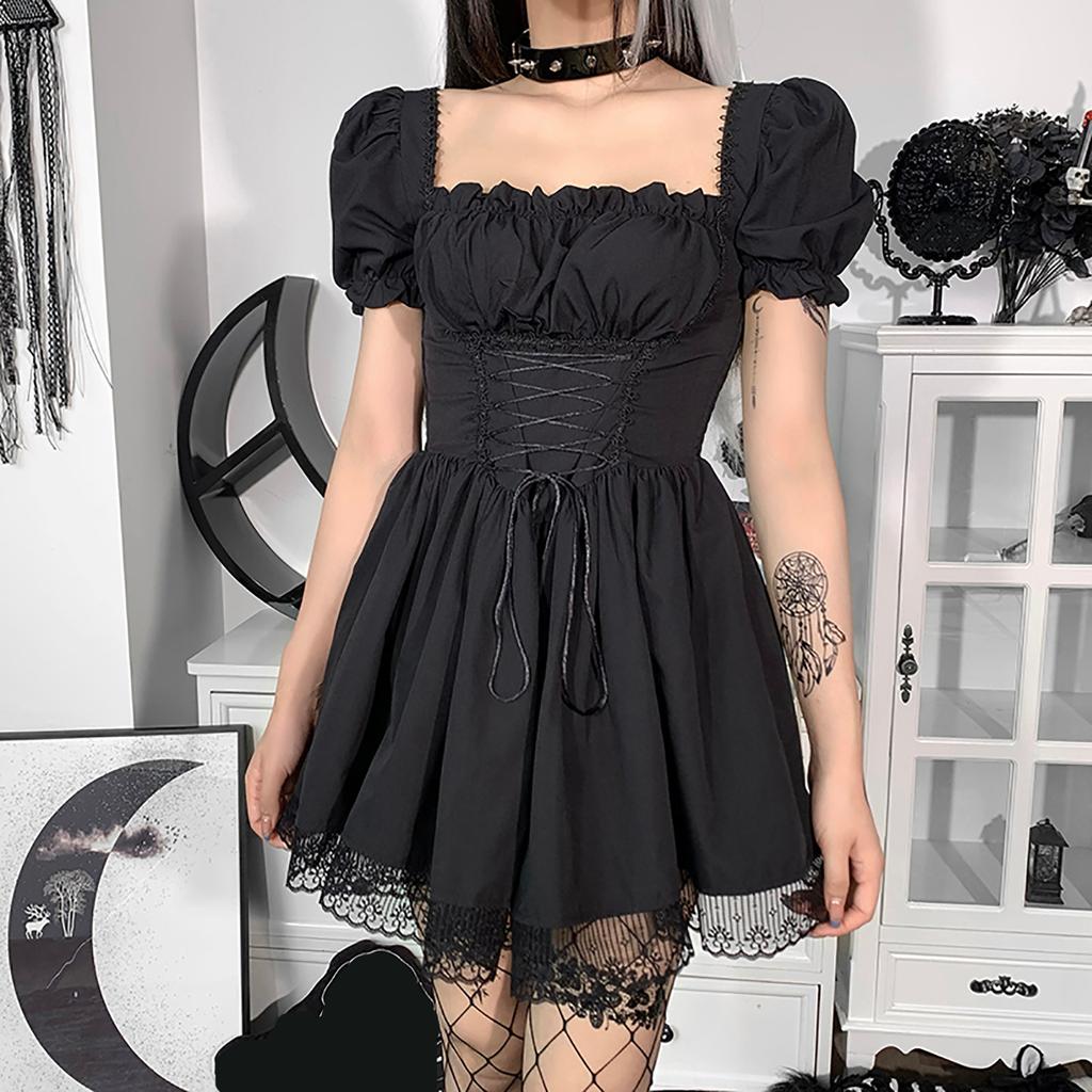 Dark Puff Sleeve Corset Princess Dress 