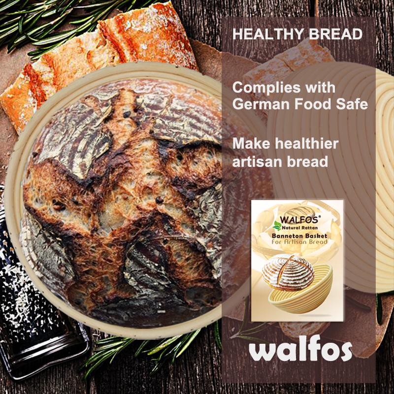Walfos Cestino Di Fermentazione Per Pane In Rattan 25 Cm | Set Con Rivestimento In Lino, Spray, Raschietto E Coltello Da Panettiere