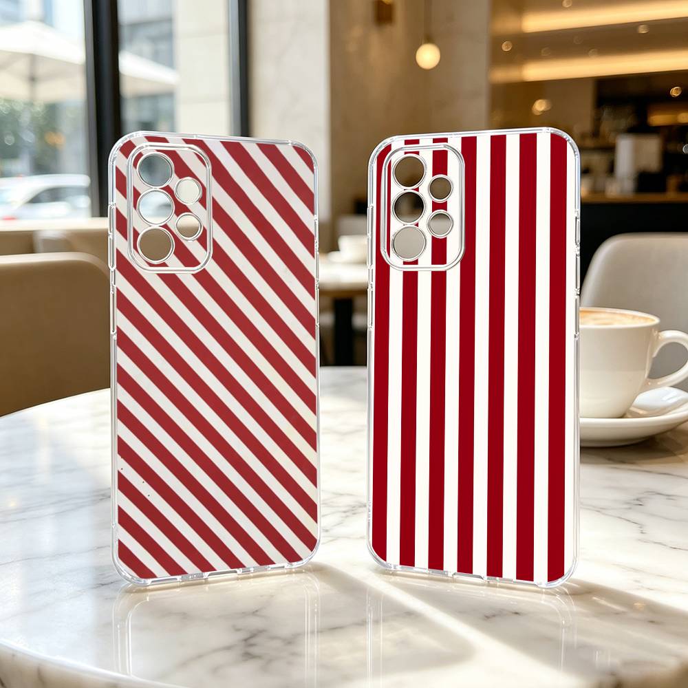 Burgundy White Stripe Pattern Phone Case For Samsung S25,S24,S21,S22,S23,S30,Ultra,S20,Plus,Fe Transparent Cover