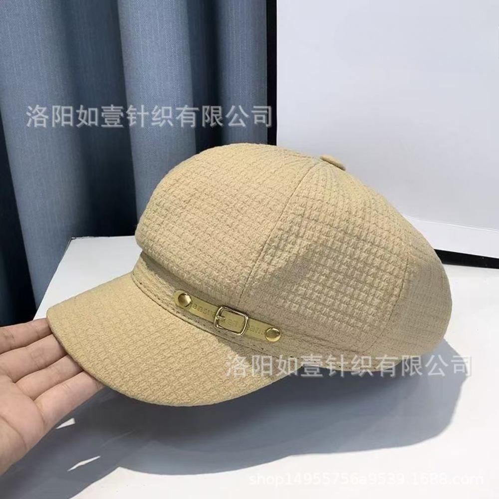**Women Newsboy Beret Cap Solid Korean British Vintage Visor Face Slimming Hat**