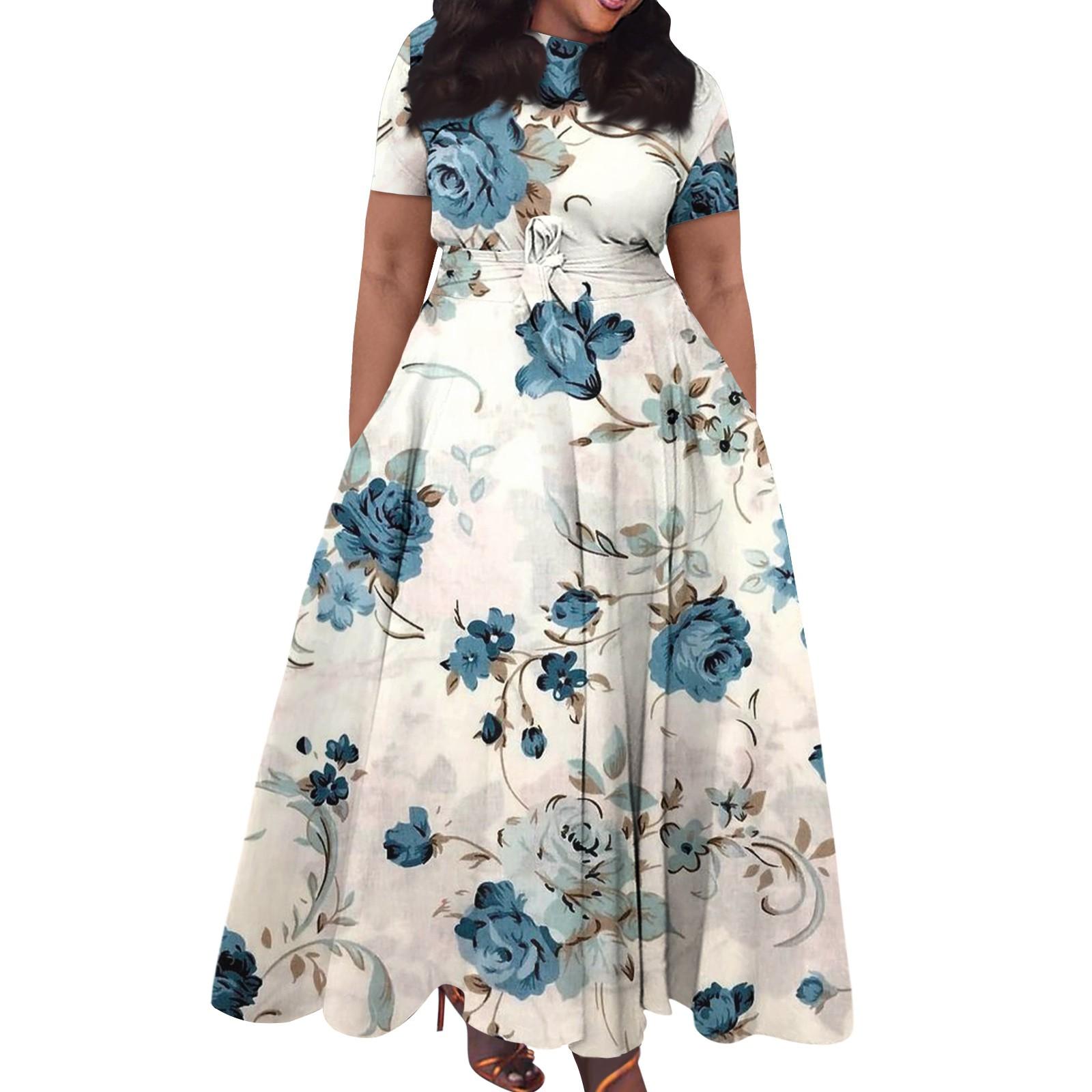 

Женское повседневное модное свободное платье большого размера с принтом, круглым вырезом и короткими рукавами, карманными бретелями XXXXXL белый