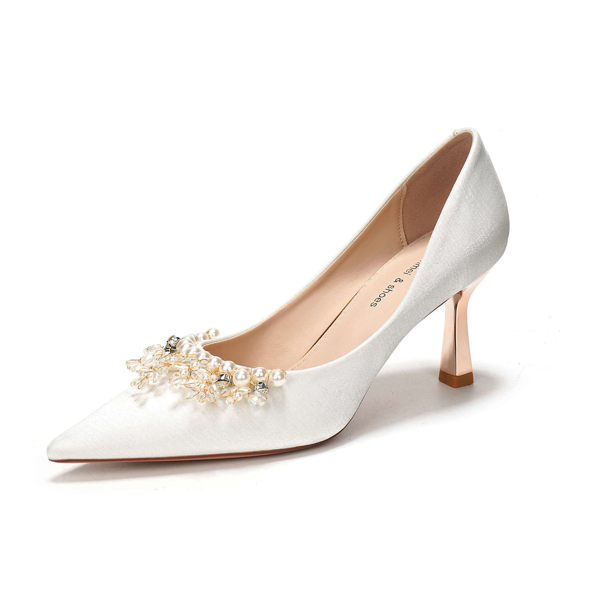 

Туфли на высоком каблуке из атласа с жемчугом и стразами, свадебные туфли, туфли для банкета, женские туфли на шпильках, новые универсальные повседневные модели 34