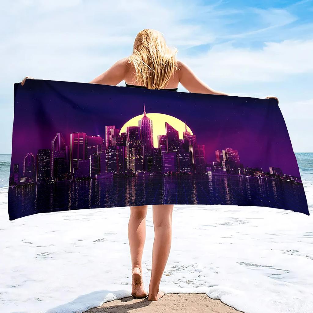 Cyber Style City Night Scene Sand Towel Beach Blanket Sand Free Microfiber Quick Drying Swimming Pool Towels Camping Towels