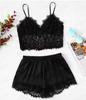 Set din Plasă cu Bordură de Dantelă, Set din Două Piese, Top Scurt cu Bretea Reglabilă și Pantaloni Scurți cu Talie Elastică, Set Pijamale/Lenjerie Intimă pentru Femei