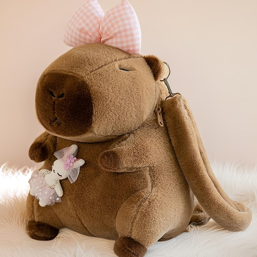 Capybara Plush Backpack for Kids - Cute Cartoon Animal Fur Backpack, School Bag & Shoulder Bag for Boys and Girls