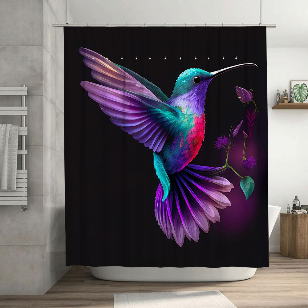 Stylish Hummingbird Shower Curtain Bathroom Decor with Floral Design Vibrant Colors Size 72 x 72 Inches Waterproof Fabric for Ba