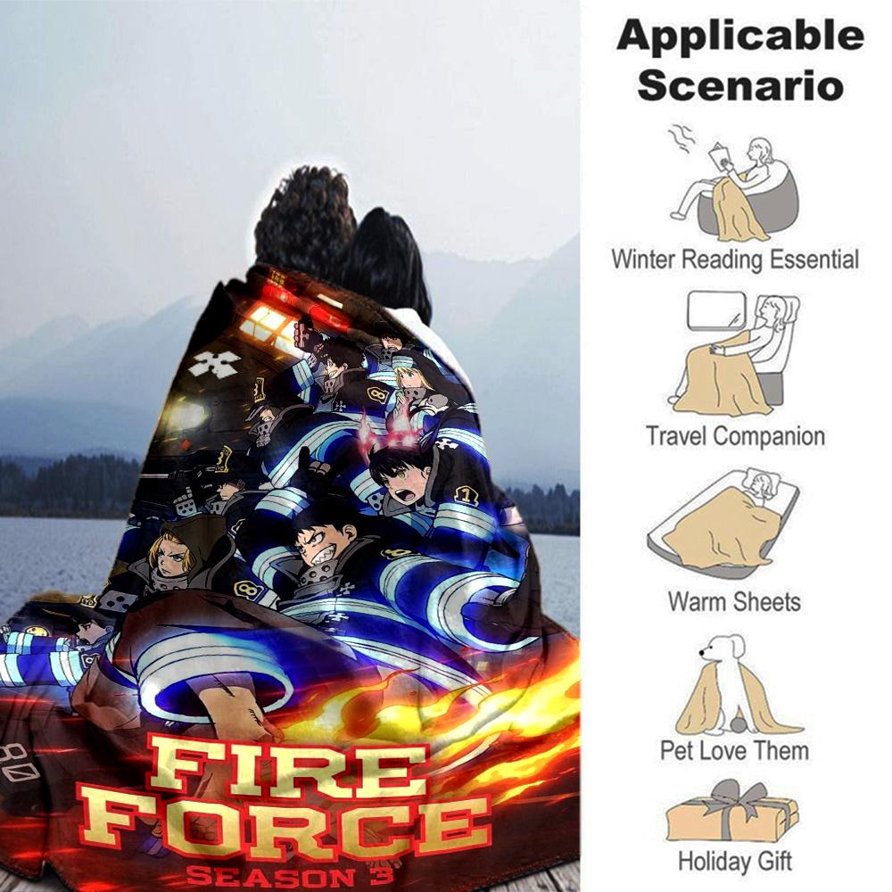 Fire Force Print Flannel Blanket High Quality Warm Comfortable Cover for All Seasons Perfect for Gifts Home Decor