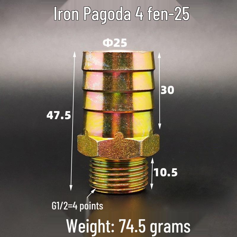 Iron-Plated Threaded Pagoda Hose Connector - Fits 1/2, 3/4, 3/8, 1/4, 1 Inch