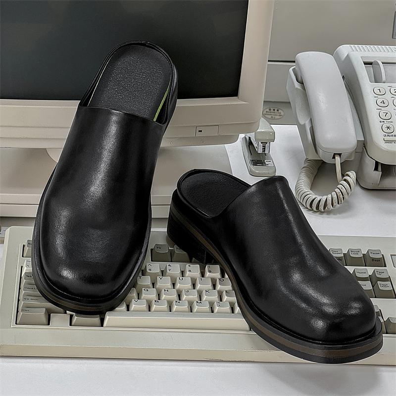 Móda Móda Ležérní Kožené Nazouváky Pantofle Pánské Volnočasové Chůze Sandály Venkovní Plážové Nazouváky Boty Elegantní Pánské Business Boty Poloviční Nazouváky