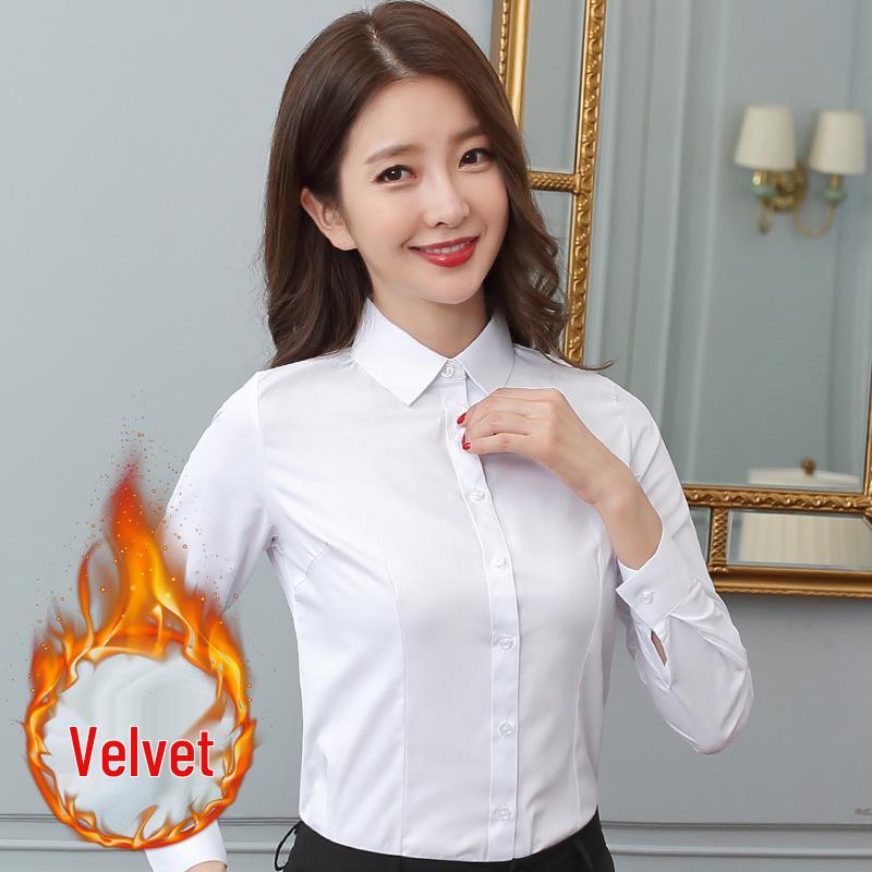 Elegant Slim Fit Warm White Women's Long Sleeve Blouse for Autumn/Winter Workwear