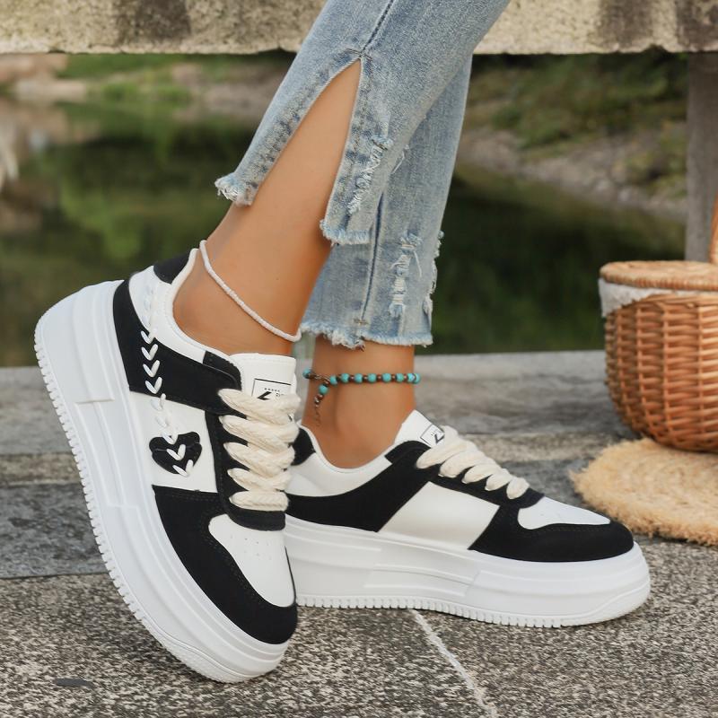 Mode Mode Mix Farbe Dicke Sohle Sneaker Damen 2025 Herbst Runde Zehennaht Dekoration Schnür-Sneaker Rutschfeste Sportschuhe