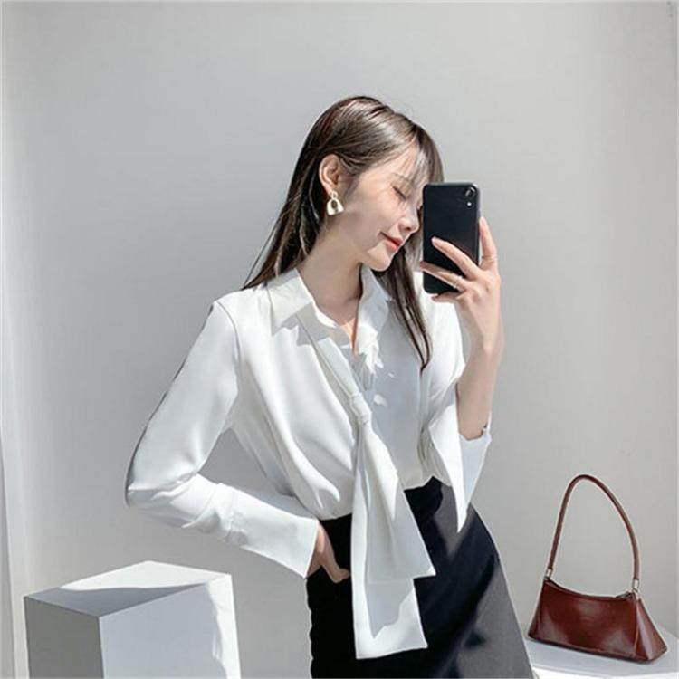 Blusa Mujer Moda Verano Elegante Blusa Femenina Manga Larga Top Chic Blanco