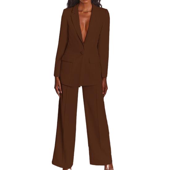 Damen 2-teilige Blazer-Outfits Business Casual Ein-Knopf-Blazerjacke Weitbeinige Elegante Hosen Set Professionelle Arbeits-Büro-Sets