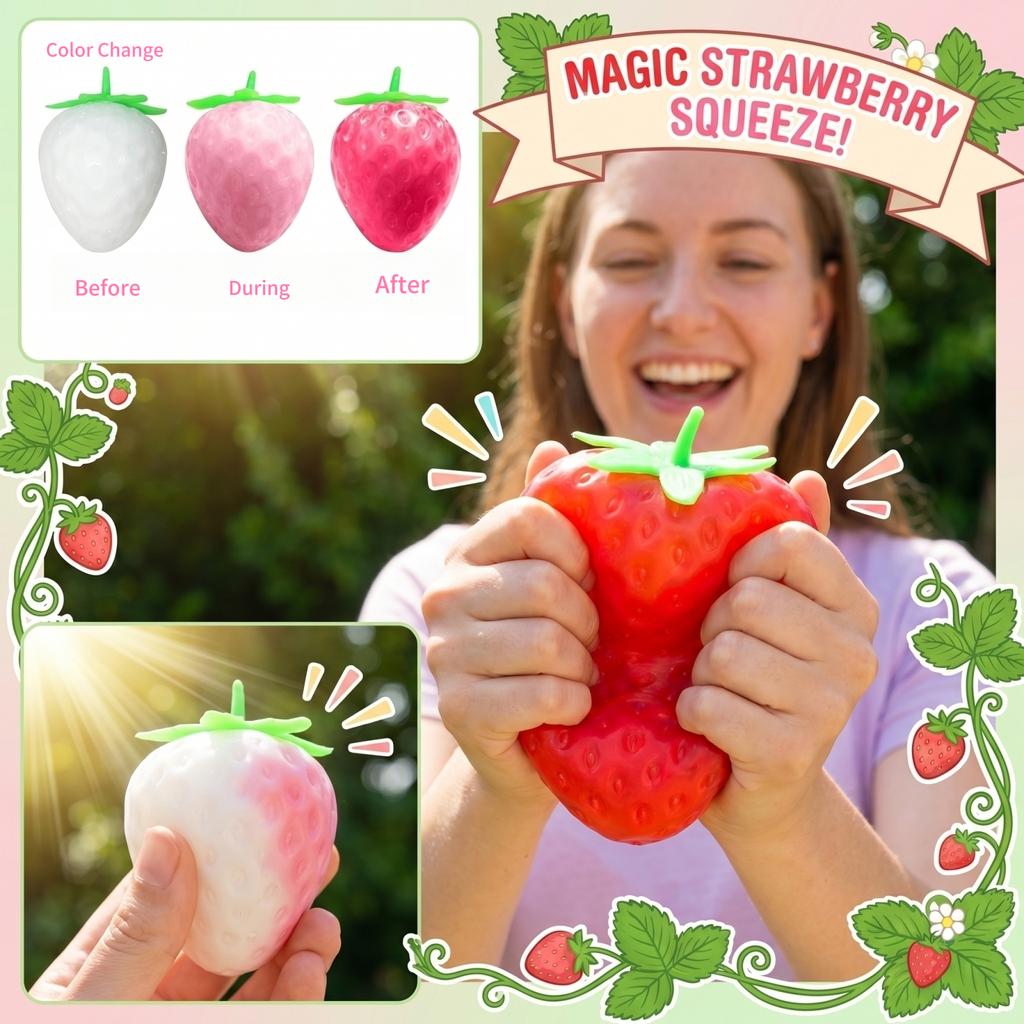 Light-sensitive Color-changing Giant Strawberry Squeezeable Toy, Creative Simulation Stress-relieving Children's Gift Toy