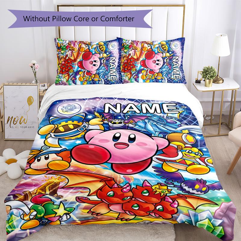 3pcs Kirby Cover Set - Personalized Name, HD Printed Bedding with 1 Cover and 2 Pillowcases - Perfect for Home Decor, Easy Care