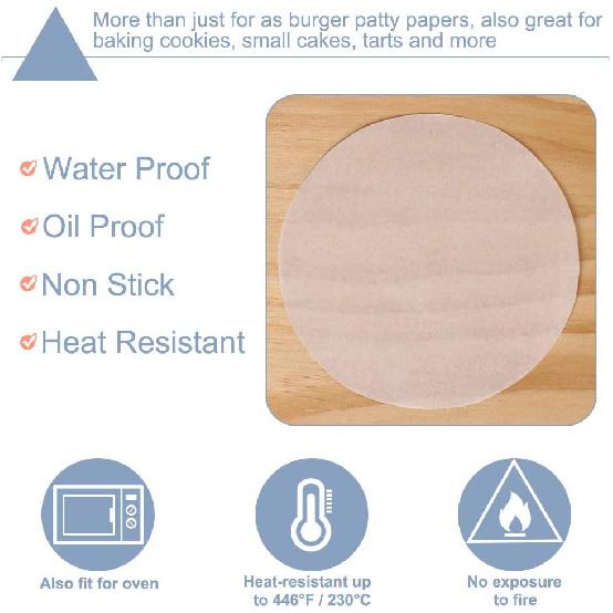 100pcs 4/4.5Inch Hamburger Patty Paper Non Stick Parchment Paper Round Wax Paper Sheet for Storing Freezing Cake Baking Cookie 1